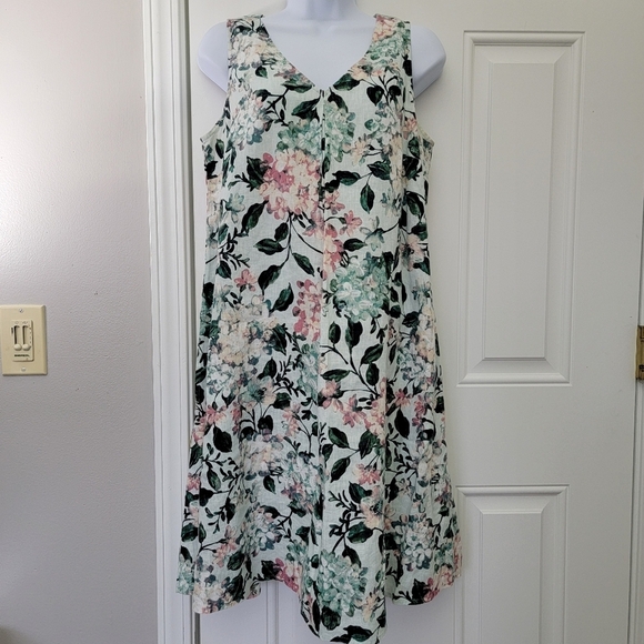 J Jill Love Linen 100% Linen Sleeveless Floral Dress Pockets Spring XS - Picture 2 of 15